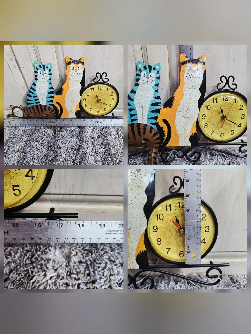 Vintage Metal Cat Clock 3 Kittens Country Folk Art Wall Decor